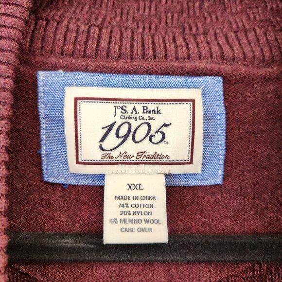 Jos A Bank 1905 Merino Wool Blend Button Collar Maroon Red Pullover Sweater XXL - Picture 6 of 7